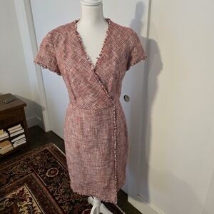 Banana Republic Textured Pink Wrap Midi Dress